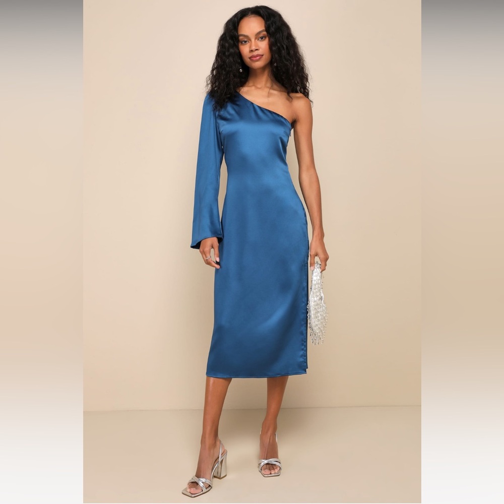 Lulus Teal one shoulder midi dress- Size S (NWT)